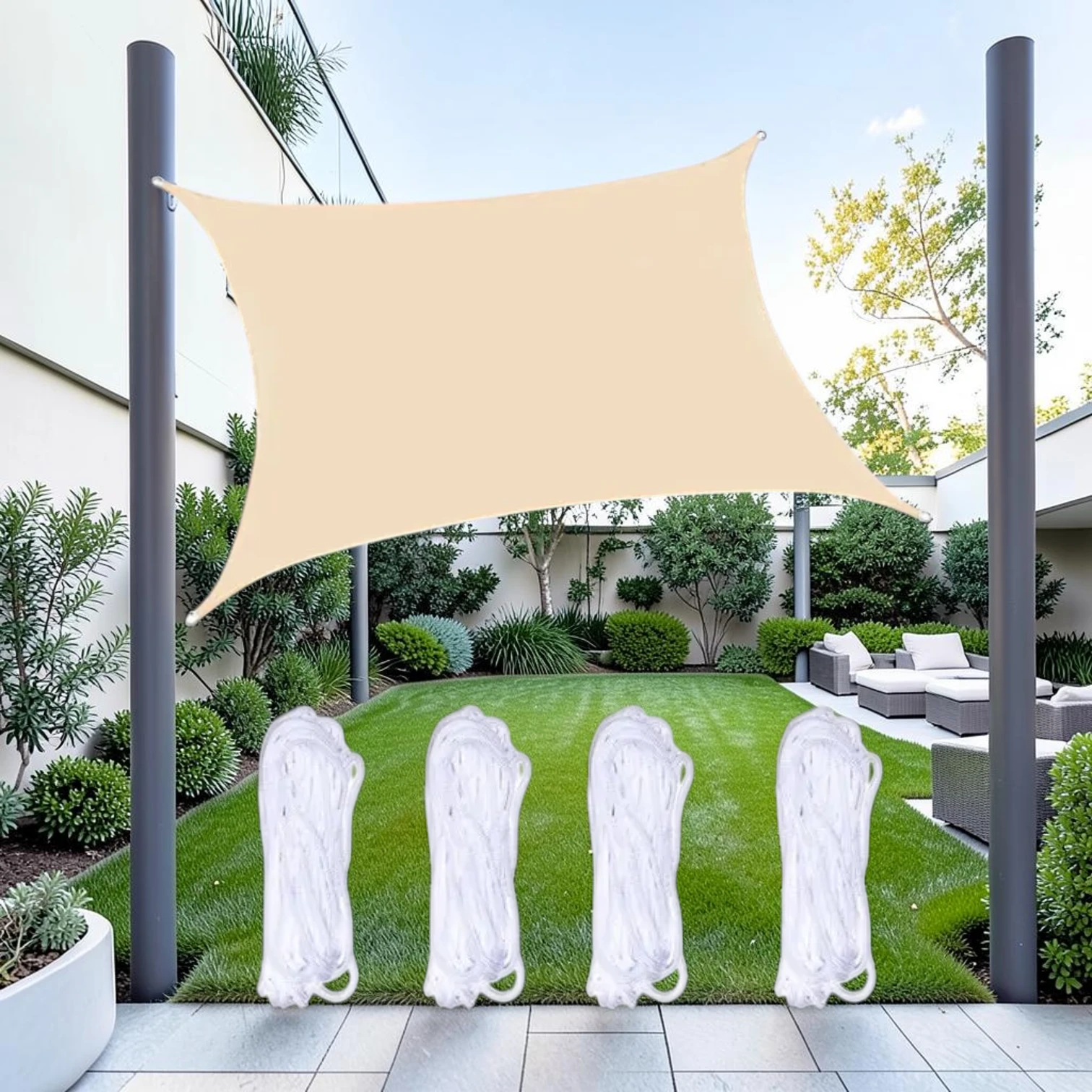 Outdoor Garden Sunshade Sail Water-resistant Anti-UV Canopy, Oxford Cloth, 5m x 6m (Yellow)