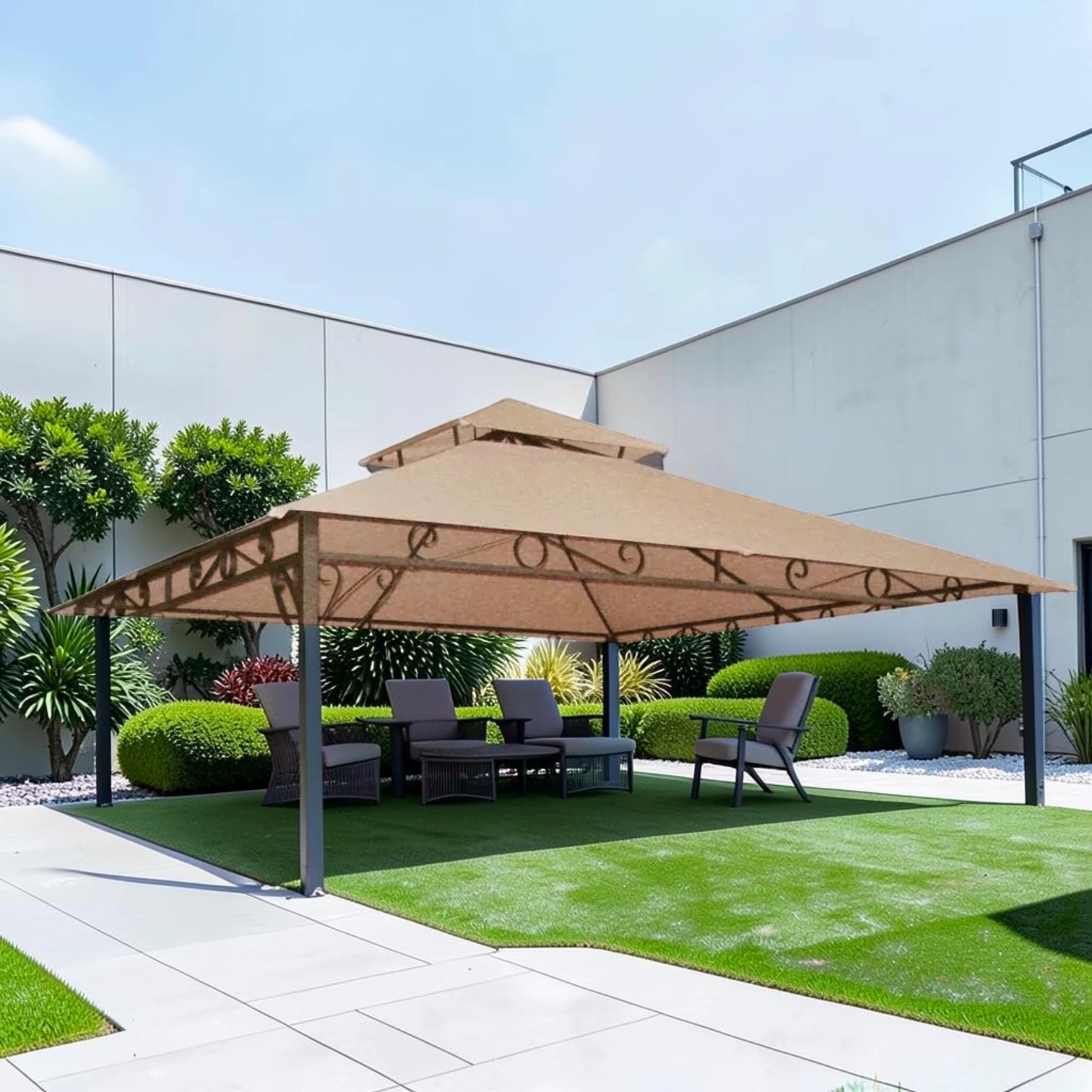 10x10 ft Gazebo Replacement Canopy, Dual-Tier Polyester Fabric, 10.6'x10.6'