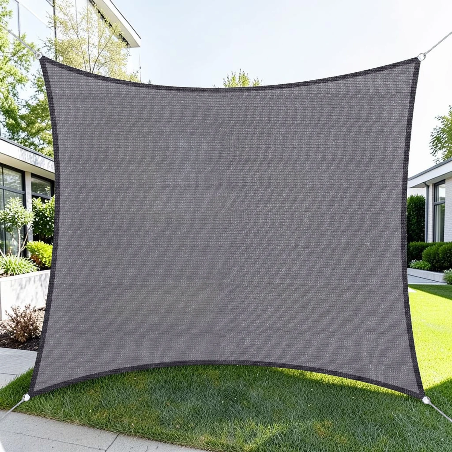 Square Canopy Sun Sail Shade 10ft x 10ft UV Protection PE Fabric Grey