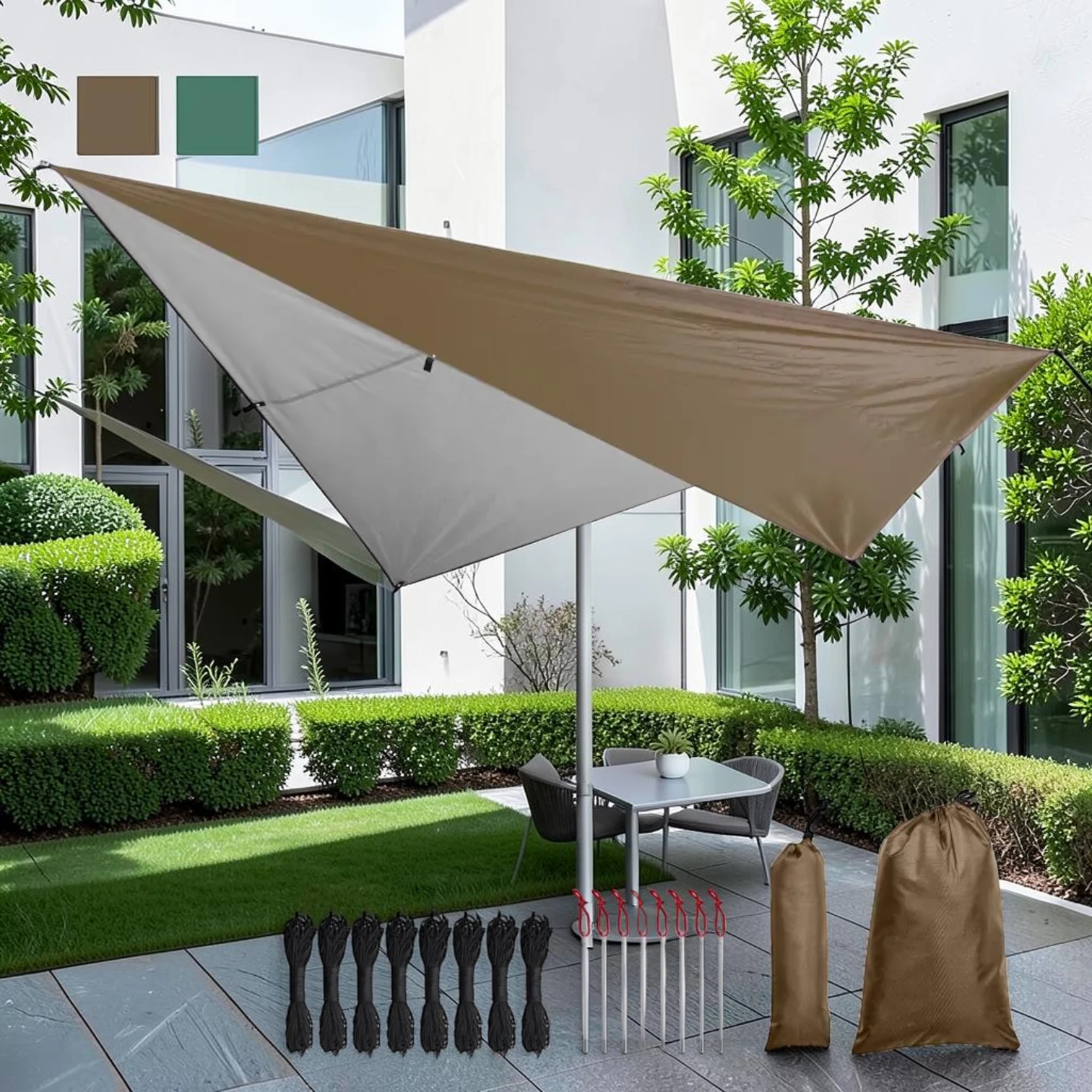 Camping Tarp 10x10ft Water-resistant Sun Shelter 210D Oxford Fabric Green