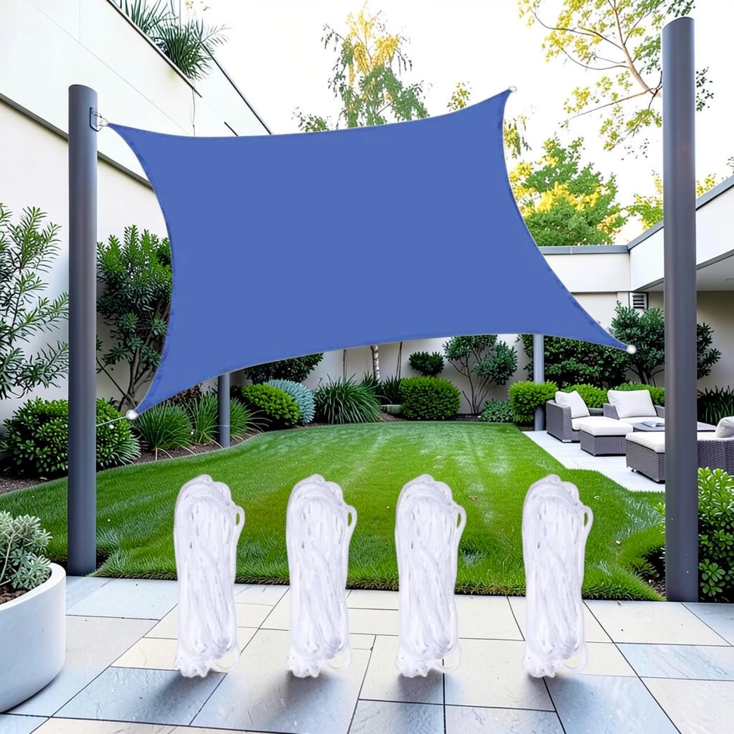 Outdoor Garden Sunshade Sail Water-resistant Anti-UV Canopy, Oxford Cloth, 5m x 5m, Royal Blue