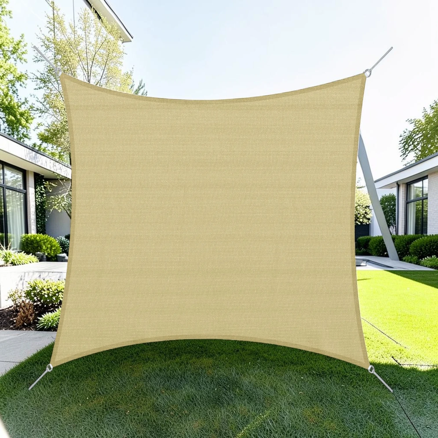 12' Square Sun Sail Shade Canopy, High-Density Woven PE, Sand