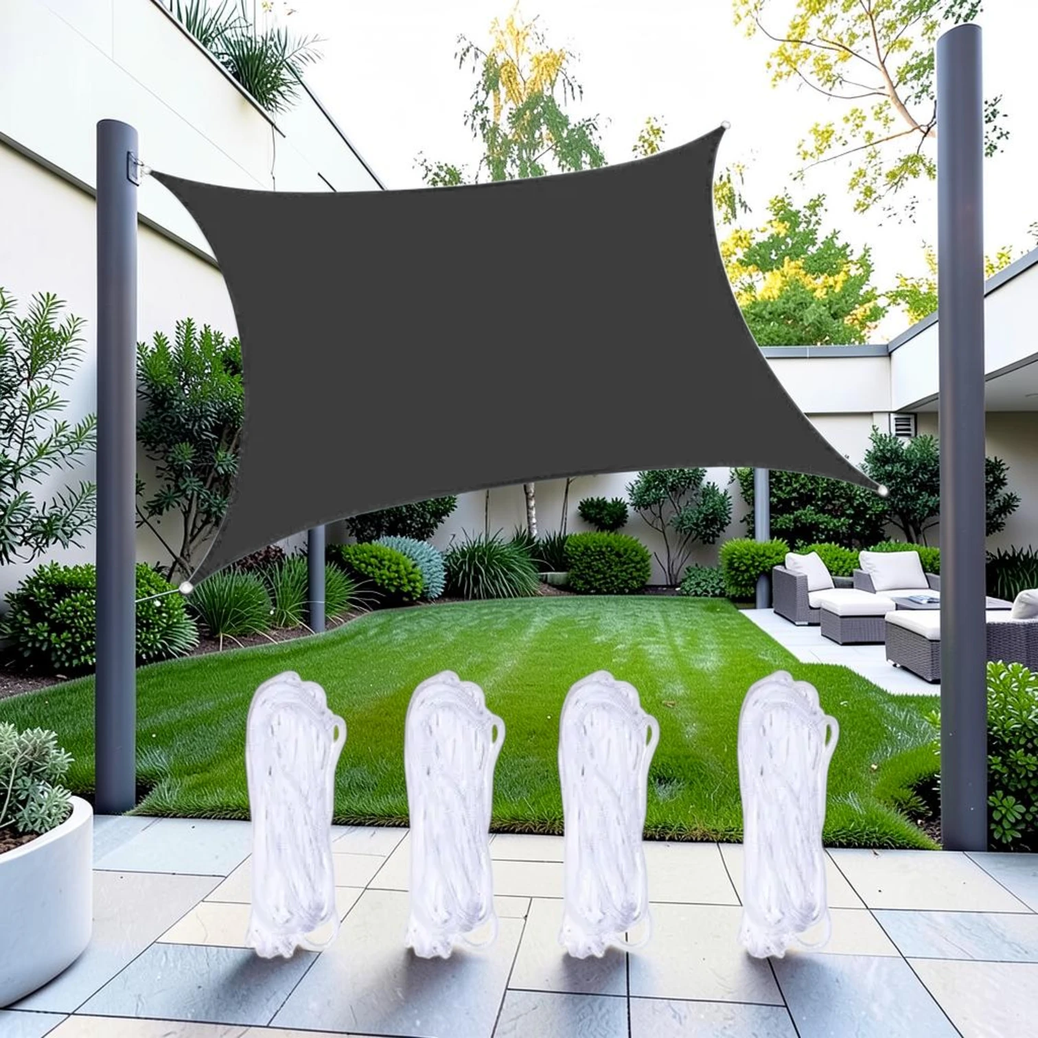 Outdoor Garden Sunshade Sail Water-resistant Anti-UV Canopy, Oxford Cloth, 5m x 7m, Black
