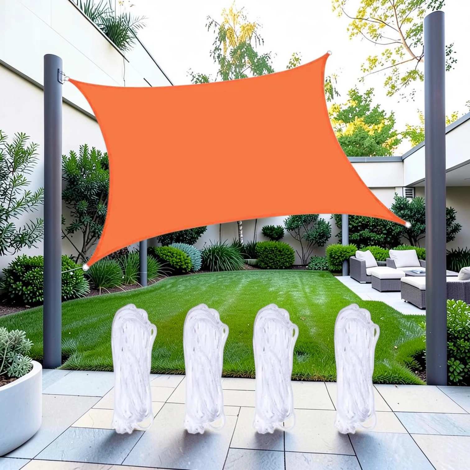 Outdoor Garden Sunshade Sail Water-resistant Anti-UV Canopy, Oxford Cloth, 5m x 7m (Orange)