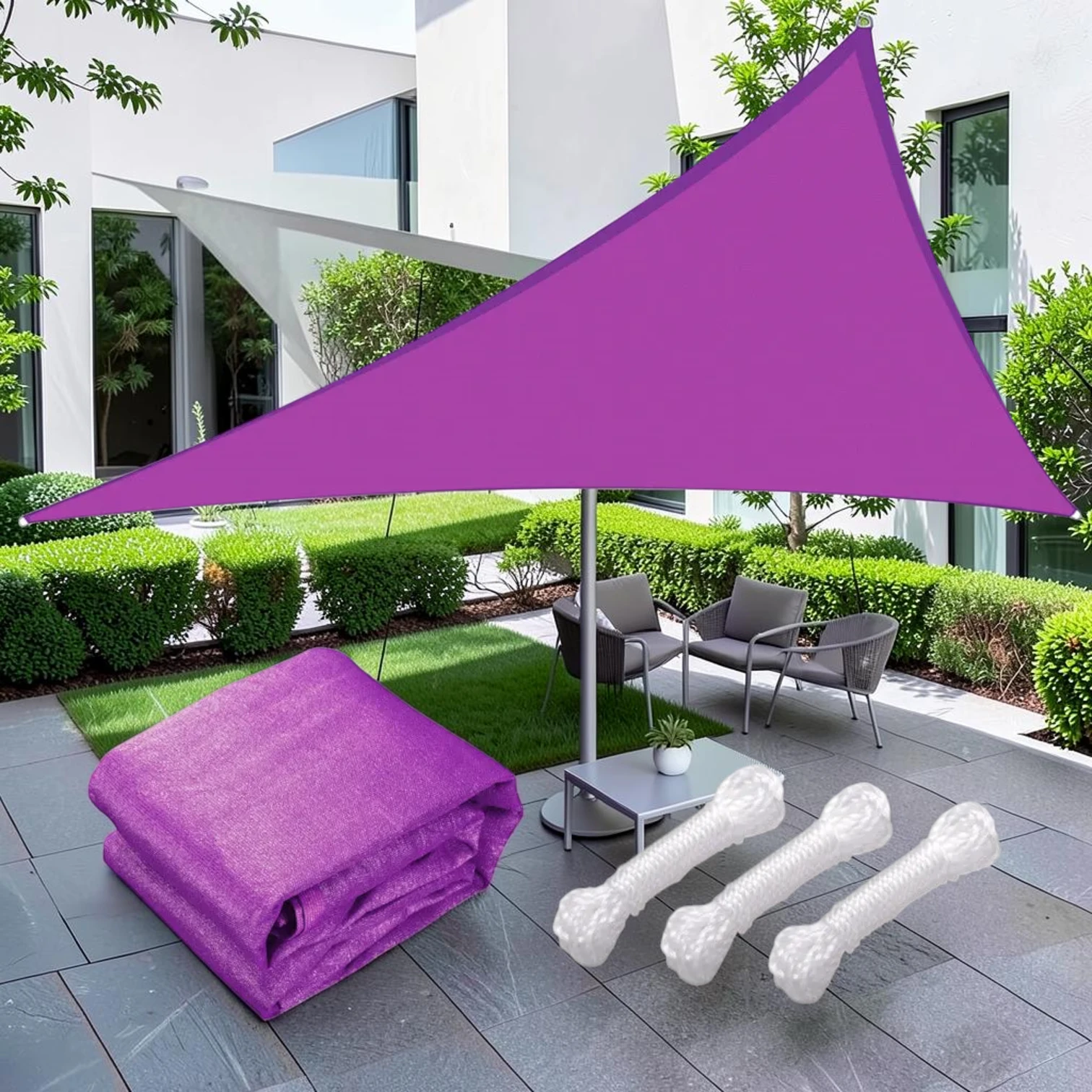 28' Triangle Shade Sail, 185 GSM HDPE Knitted Fabric, UV Protection Sun Shade for Patio, Backyard, and Pool