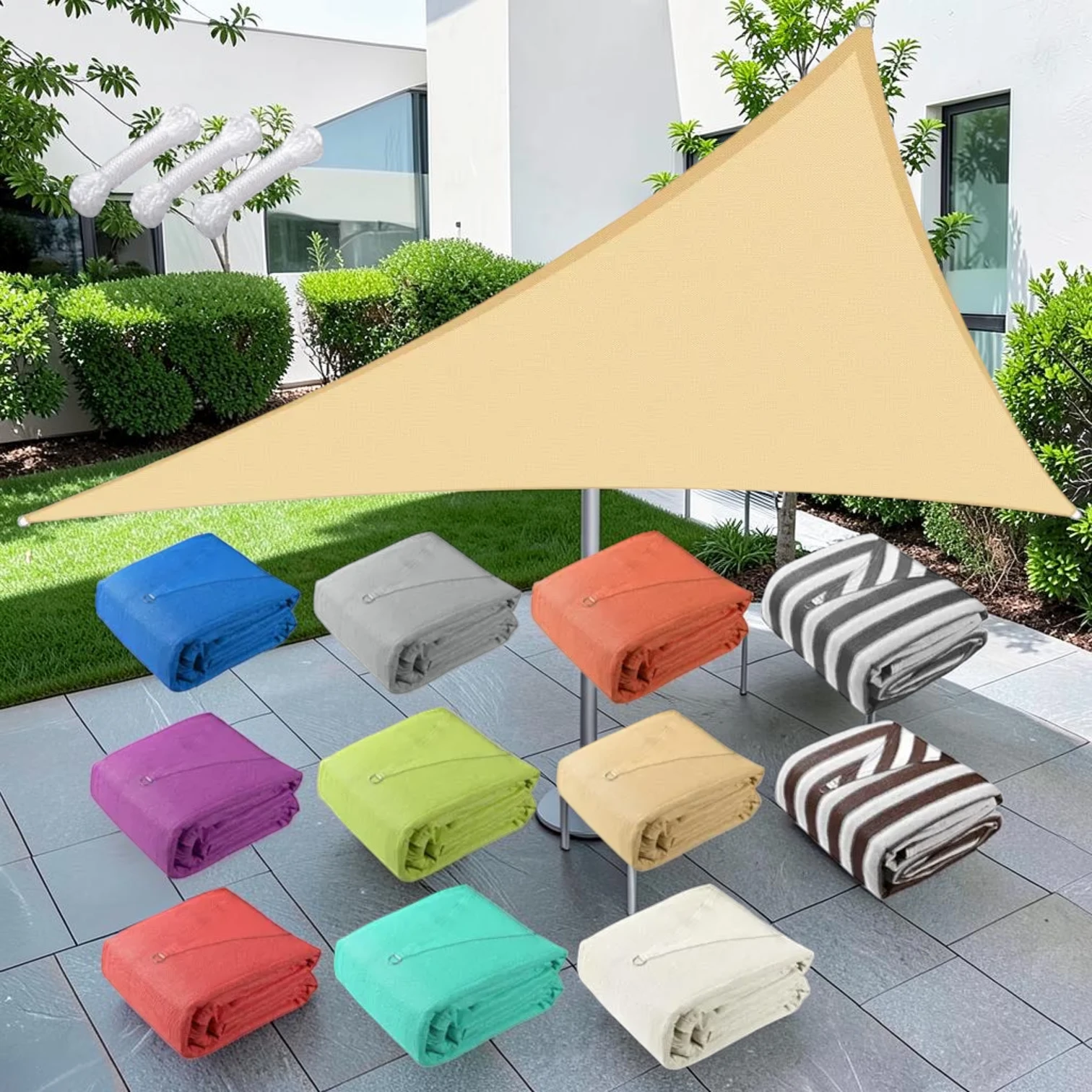 Triangle Shade Sail Canopy, 185 GSM HDPE Fabric, 22-Foot Equilateral Triangle
