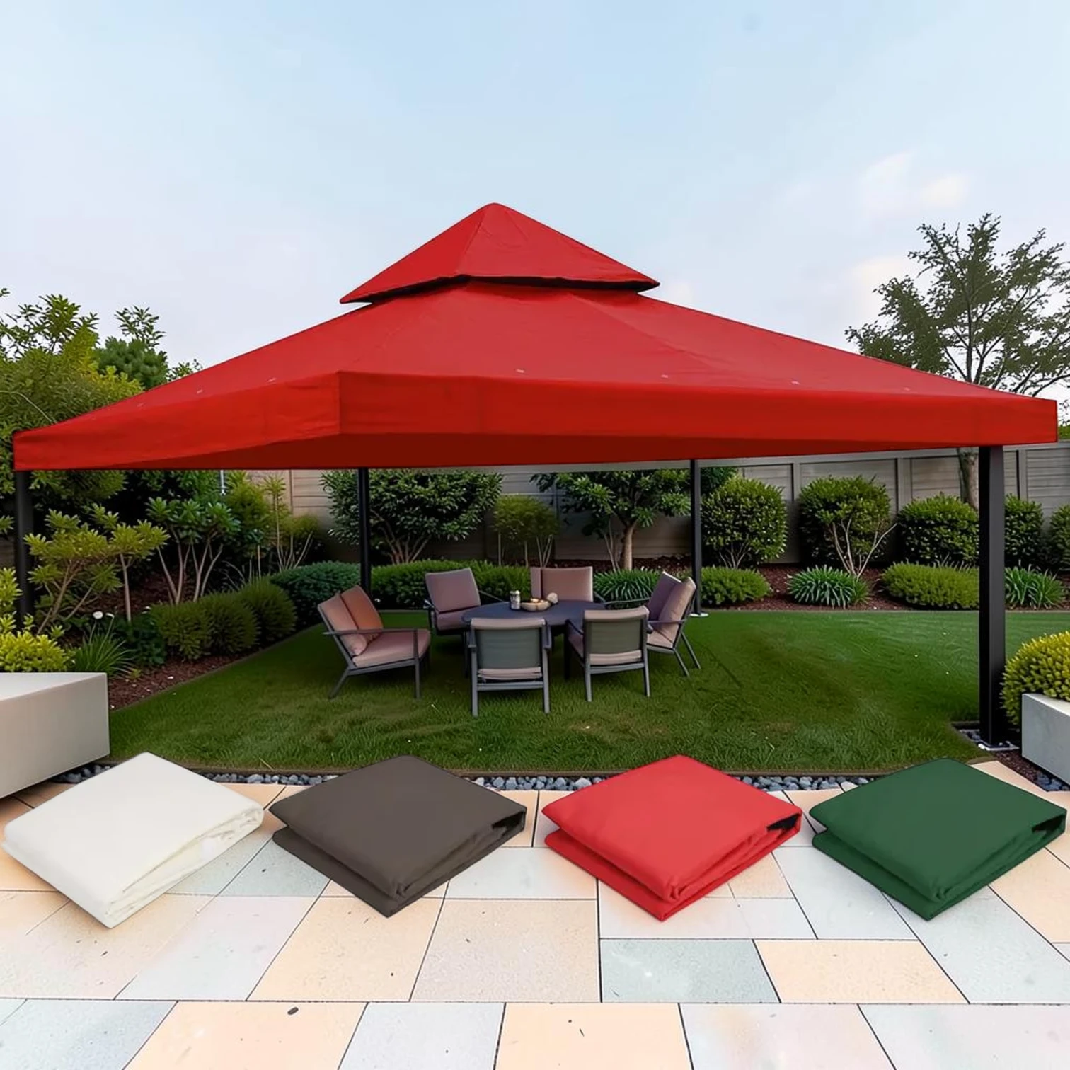 10x10 ft Gazebo 2-Tier Replacement Canopy Polyester Cover for 9.75x9.75 ft Frames