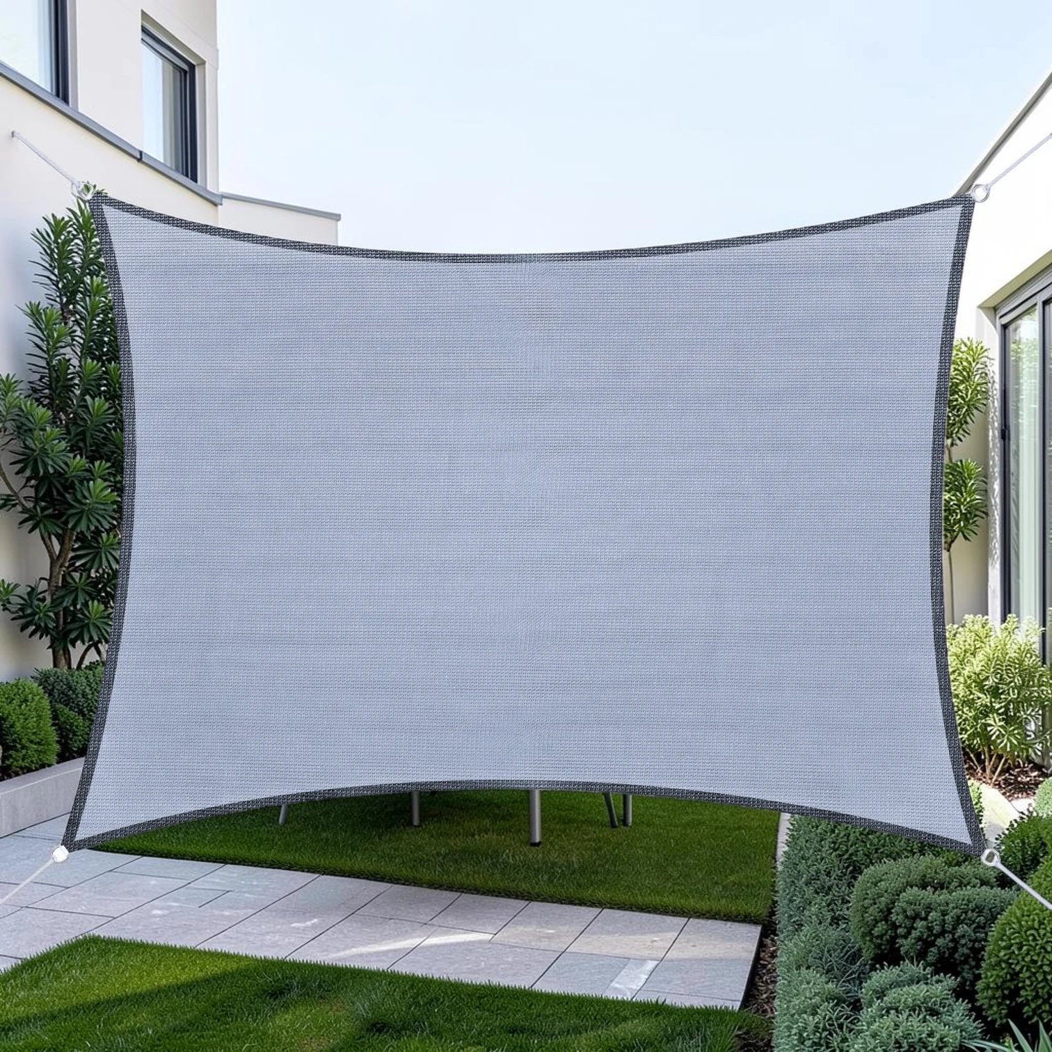 Rectangular Sun Shade Sail, 10' x 13' UV-Resistant PE Canopy, Grey