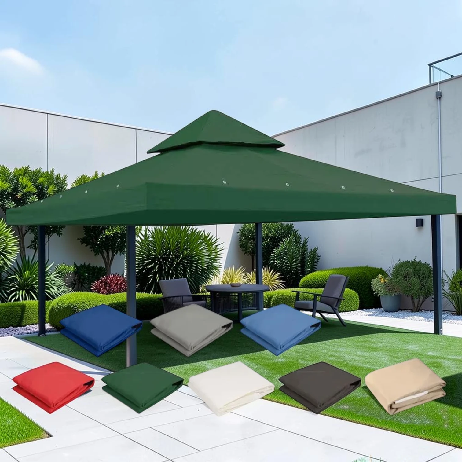 10x10 ft Dual-tier Gazebo Canopy Replacement Top 200g/sqm Polyester UV30+ Protective Cover