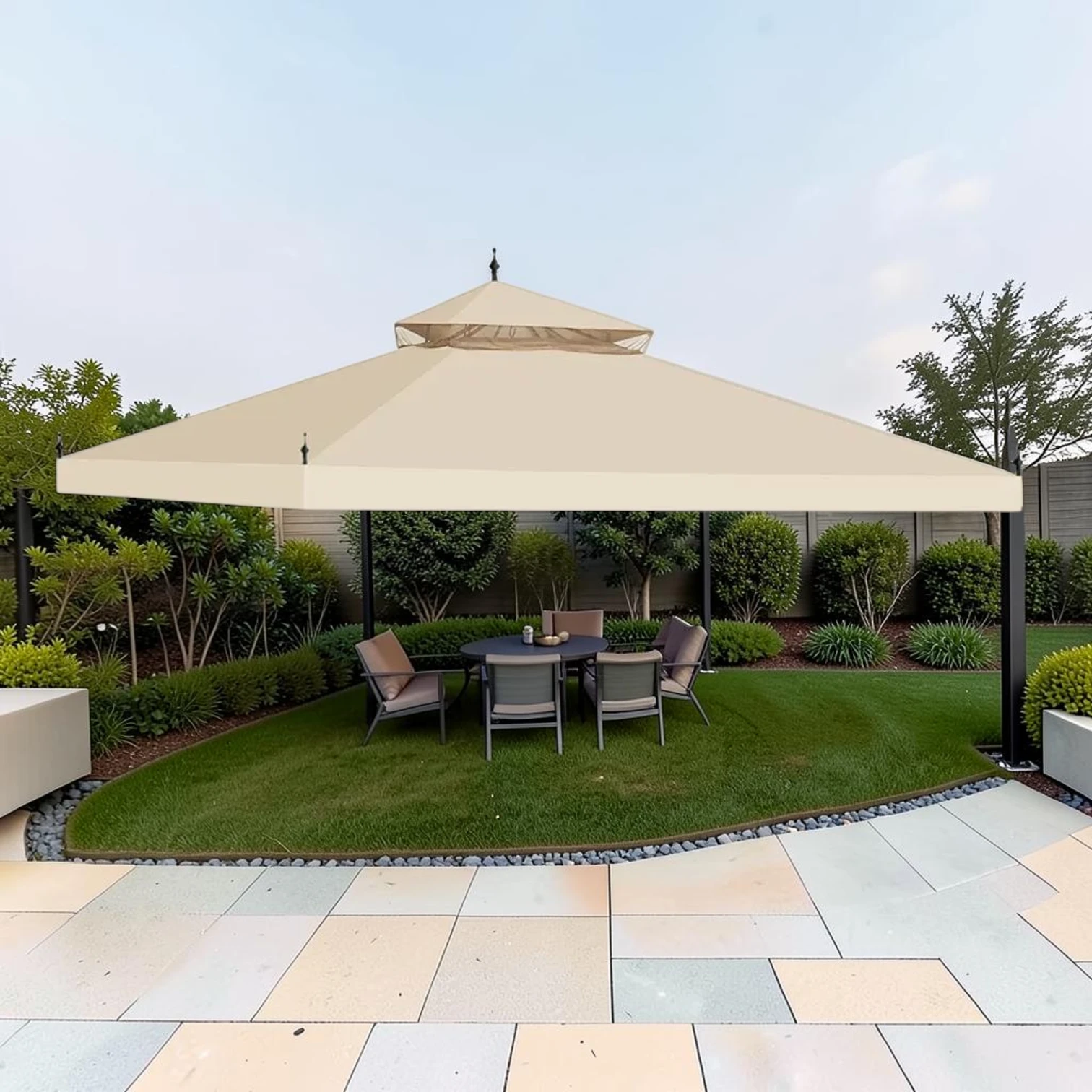 10x10 ft 2-Tier Gazebo Replacement Canopy, 180gsm Polyester Fabric with Edge