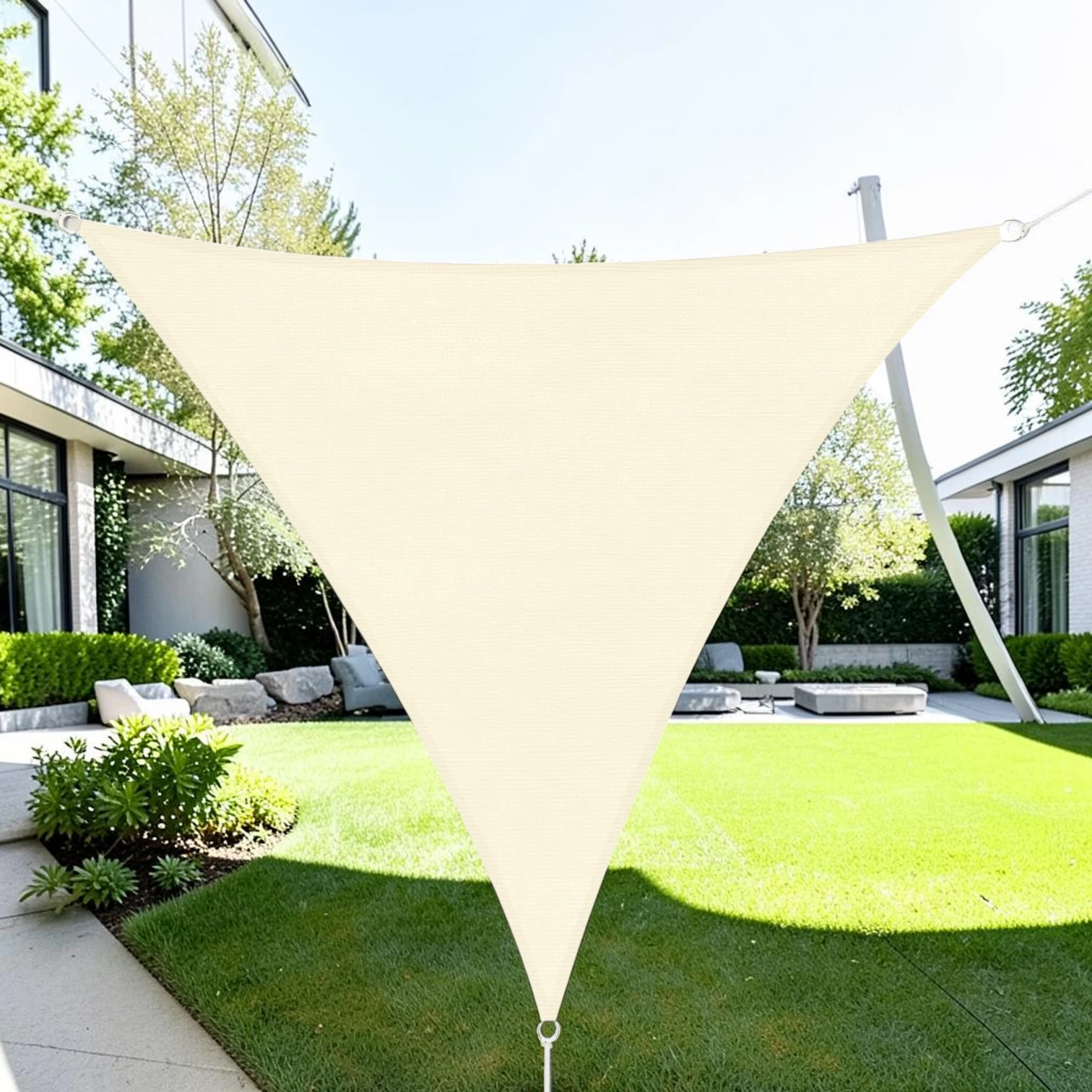 Triangle Sun Shade Sail, UV Block PE Fabric Canopy for Patio and Garden, 10' x 10' x 10', Cream