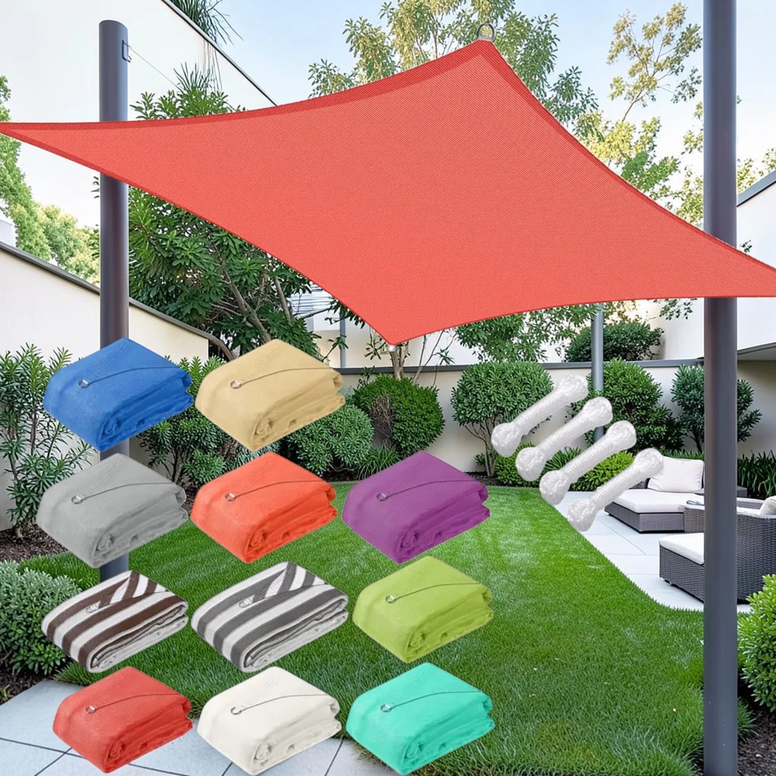 10' Square Outdoor Patio Sun Sail Shade, 185 GSM HDPE Fabric