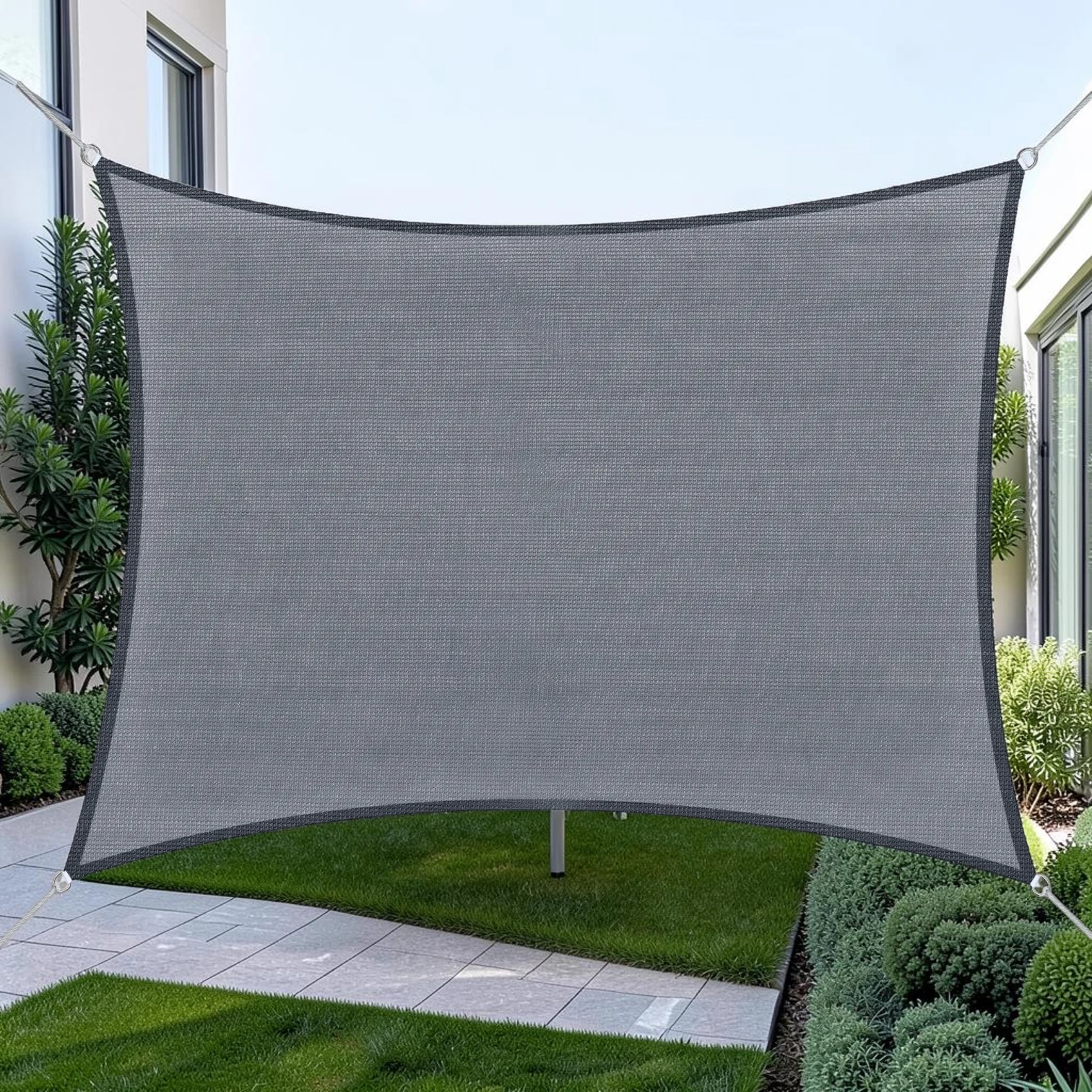 Square Sun Sail Shade, Woven PE Fabric, 12' x 12' Grey Canopy
