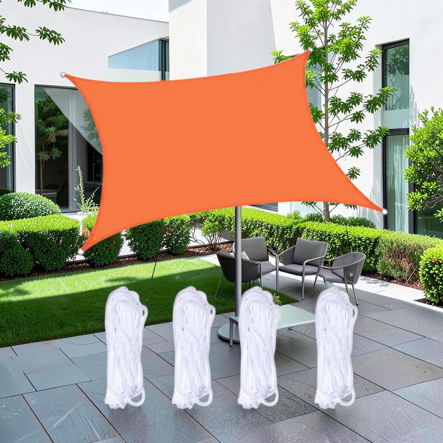 Outdoor Garden Sunshade Sail, Water-resistant Oxford Cloth Canopy, 5m x 5m, Orange