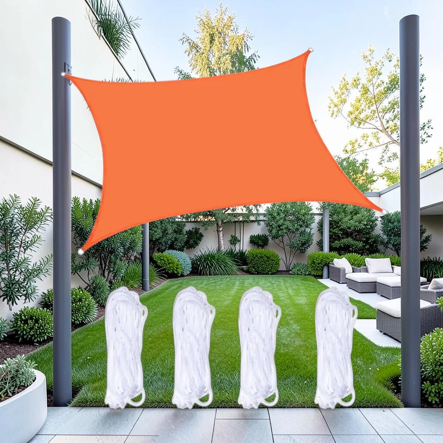 Outdoor Garden Sunshade Sail Water-resistant Anti-UV Canopy, Oxford Fabric, 6m x 6m (Orange)