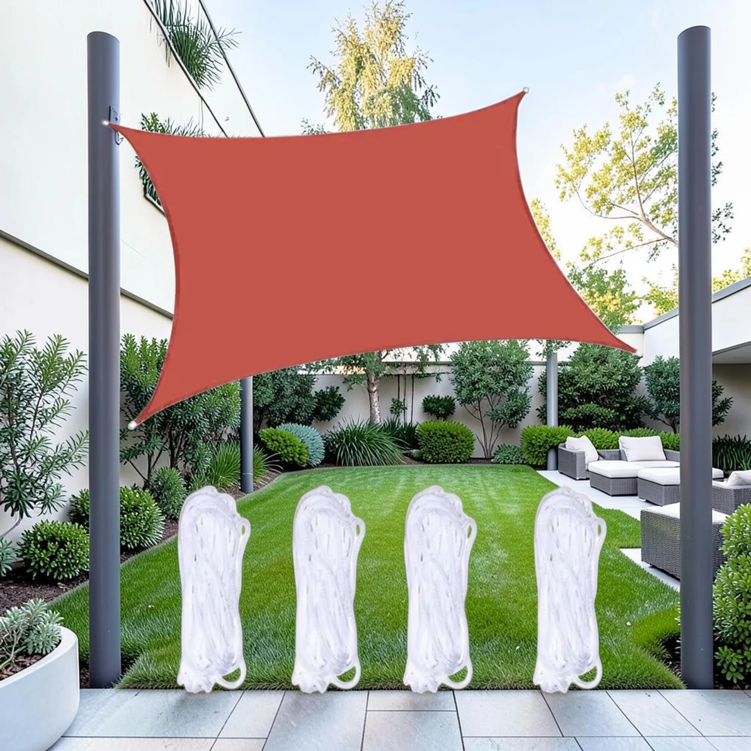 Outdoor Garden Sunshade Sail, Oxford Cloth Water-resistant Canopy, 5m x 7m (Red)
