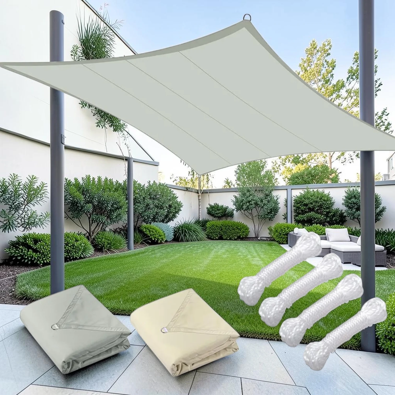 16' Square Sun Shade Sail, Polyester Fabric, Water Resistant, 16x16 ft