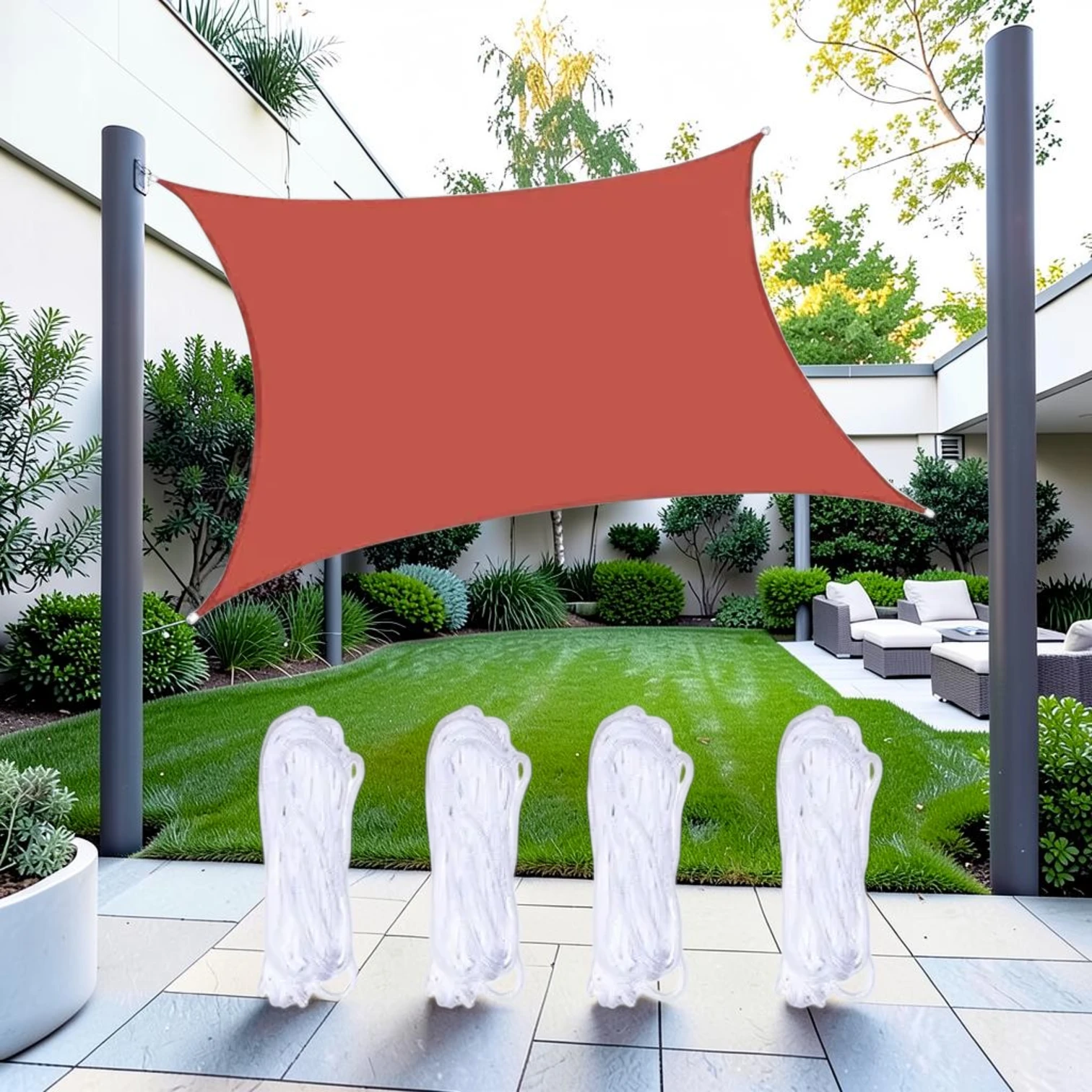 Outdoor Garden Sunshade Sail, Water-resistant Oxford Cloth, 5m x 6m, Red