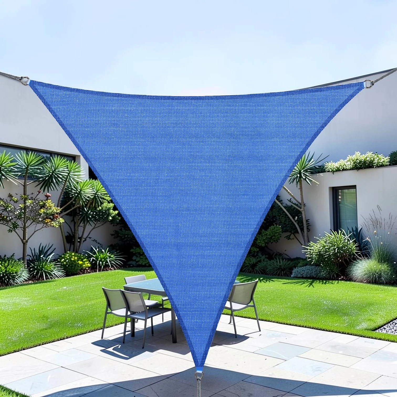 Triangular Sun Sail Shade Canopy, Woven PE Fabric, 16.5ft x 16.5ft x 16.5ft, Blue
