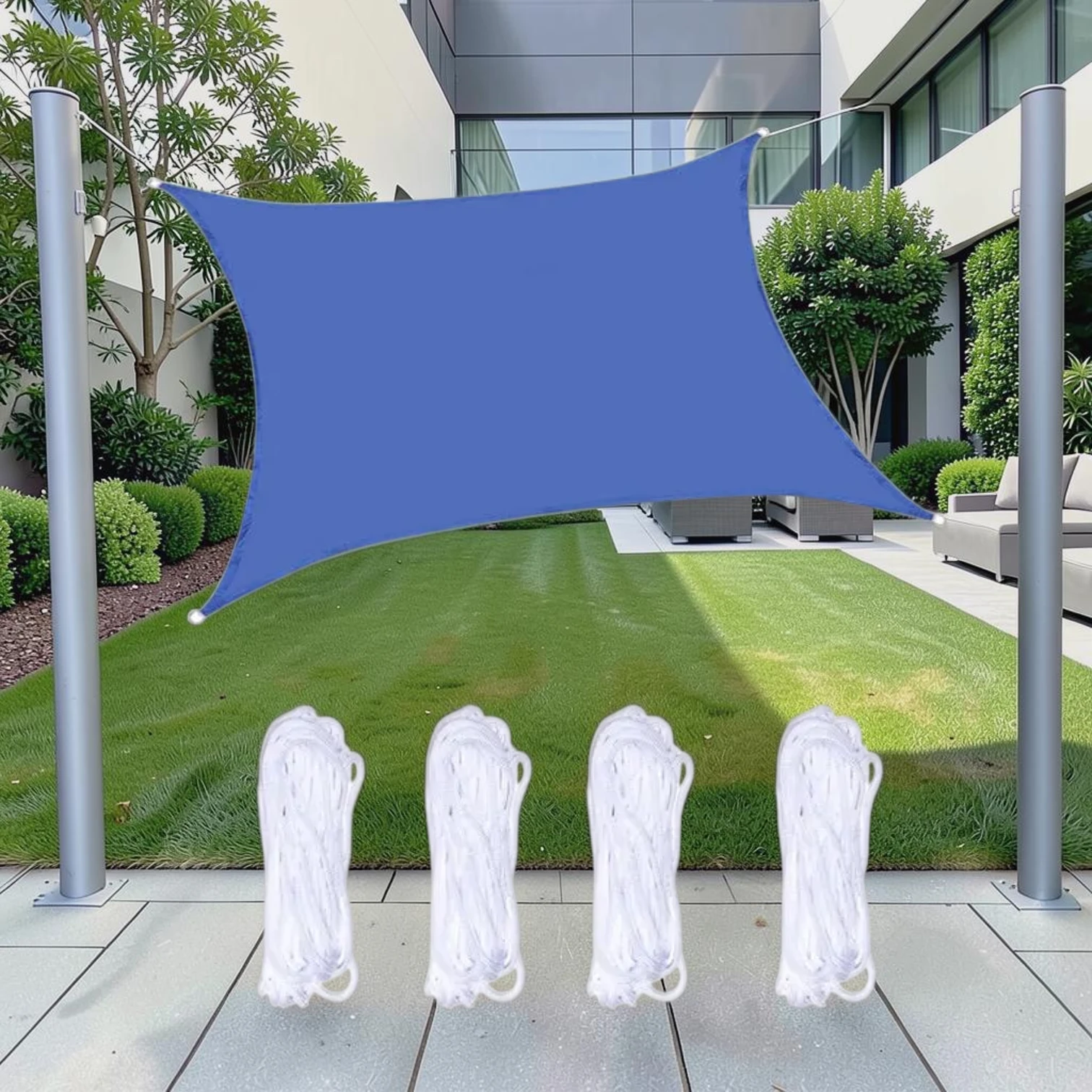 Outdoor Garden Sunshade Sail, Water-resistant Oxford Cloth, 4m x 8m, Royal Blue