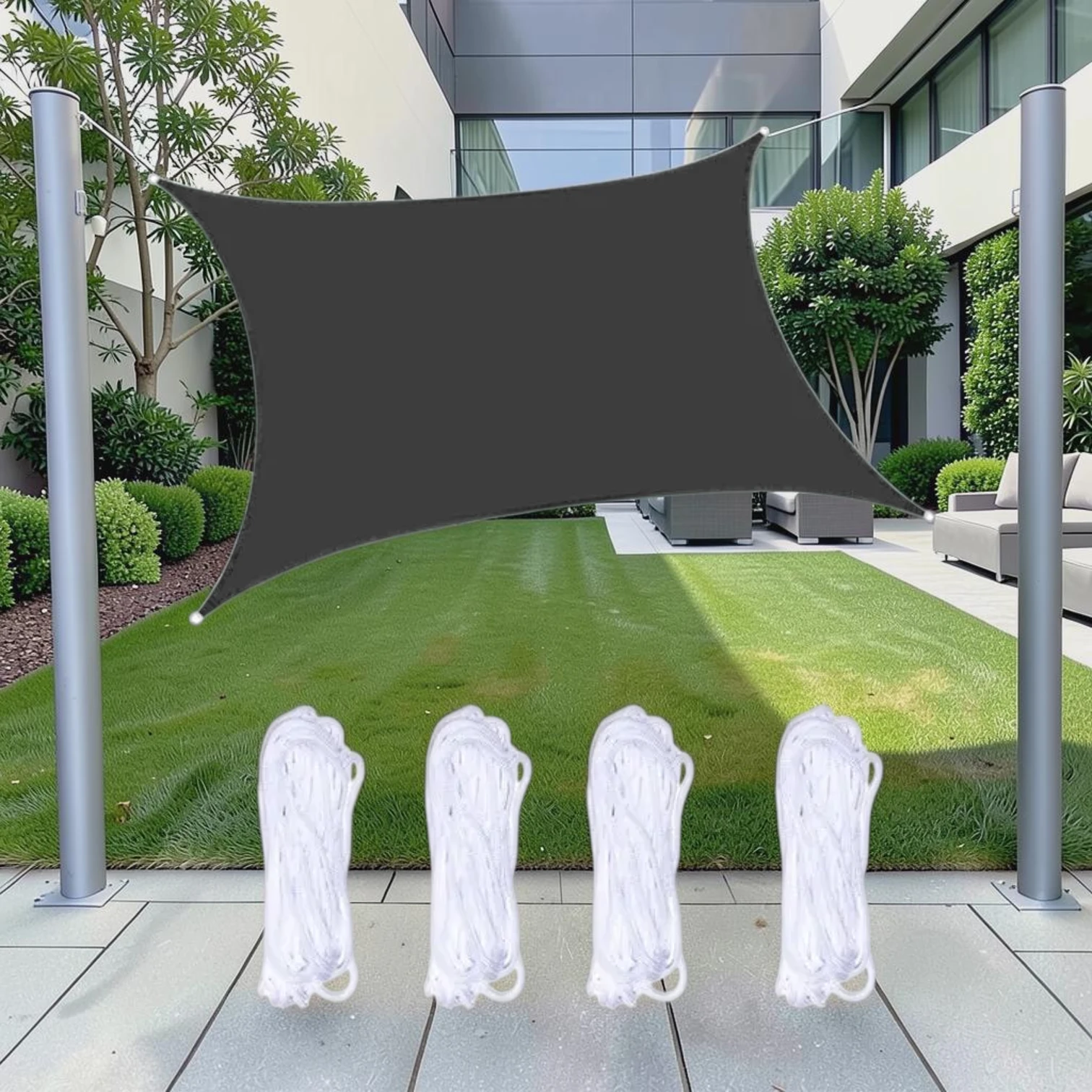 Outdoor Garden Sunshade Sail Water-resistant Anti-UV Canopy, Oxford Cloth, 5m x 6m, Black