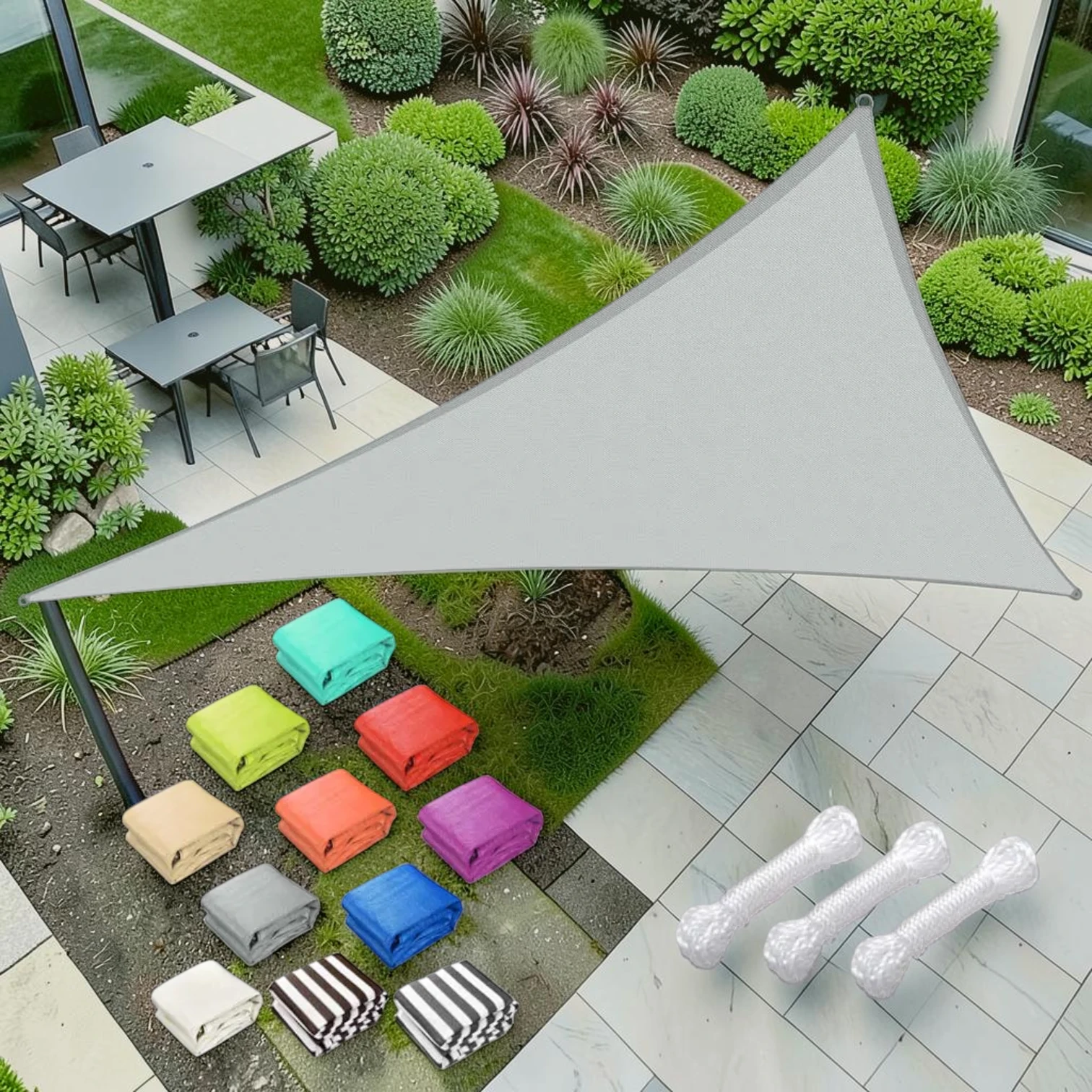 Triangle Shade Sail Canopy, 185 GSM HDPE Fabric, 25' x 25' x 25'