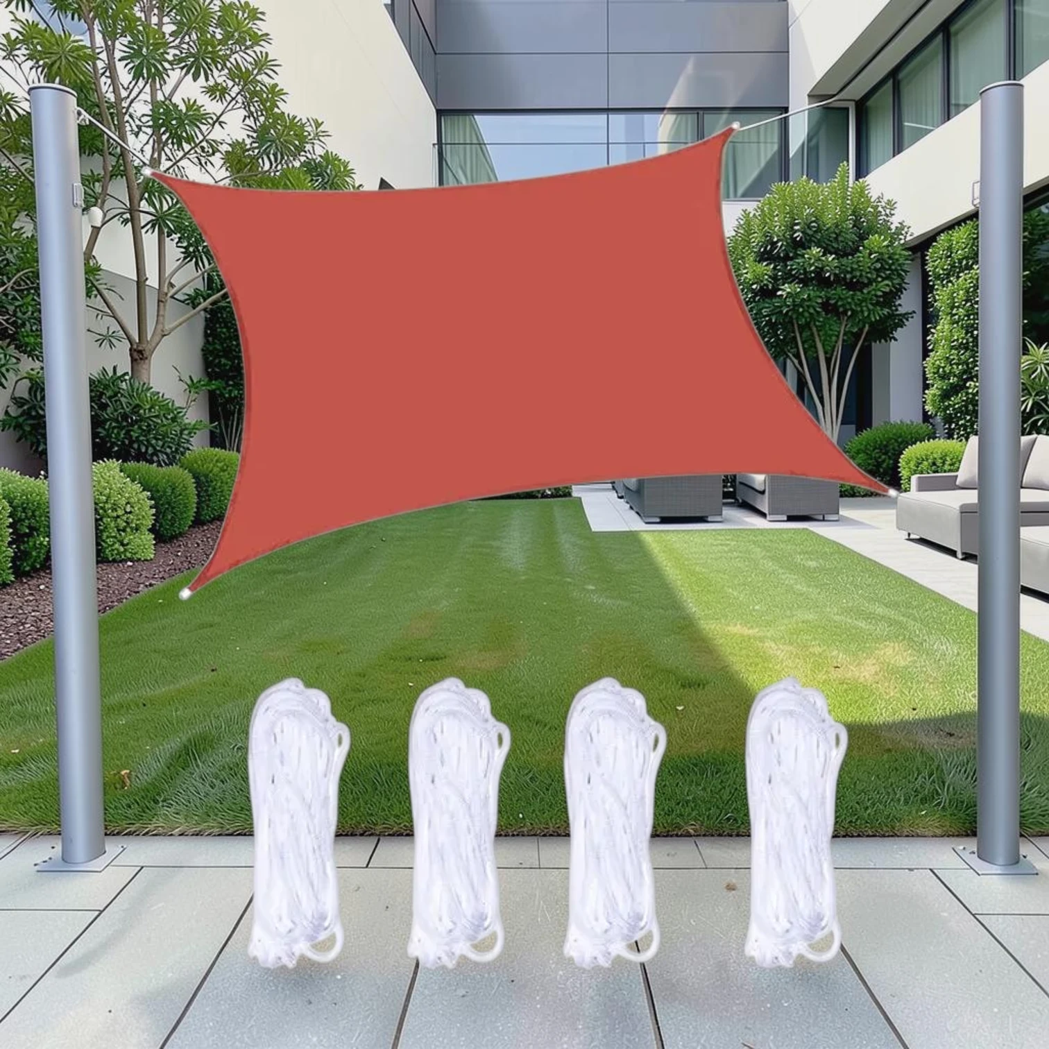 Outdoor Garden Sunshade Sail Water-resistant Anti-UV Canopy, Oxford Cloth, 4m x 8m, Red