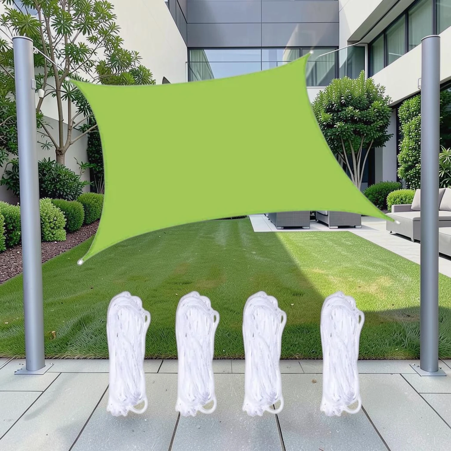Outdoor Garden Sunshade Sail Water-resistant Anti-UV Canopy, 6m x 6m Green