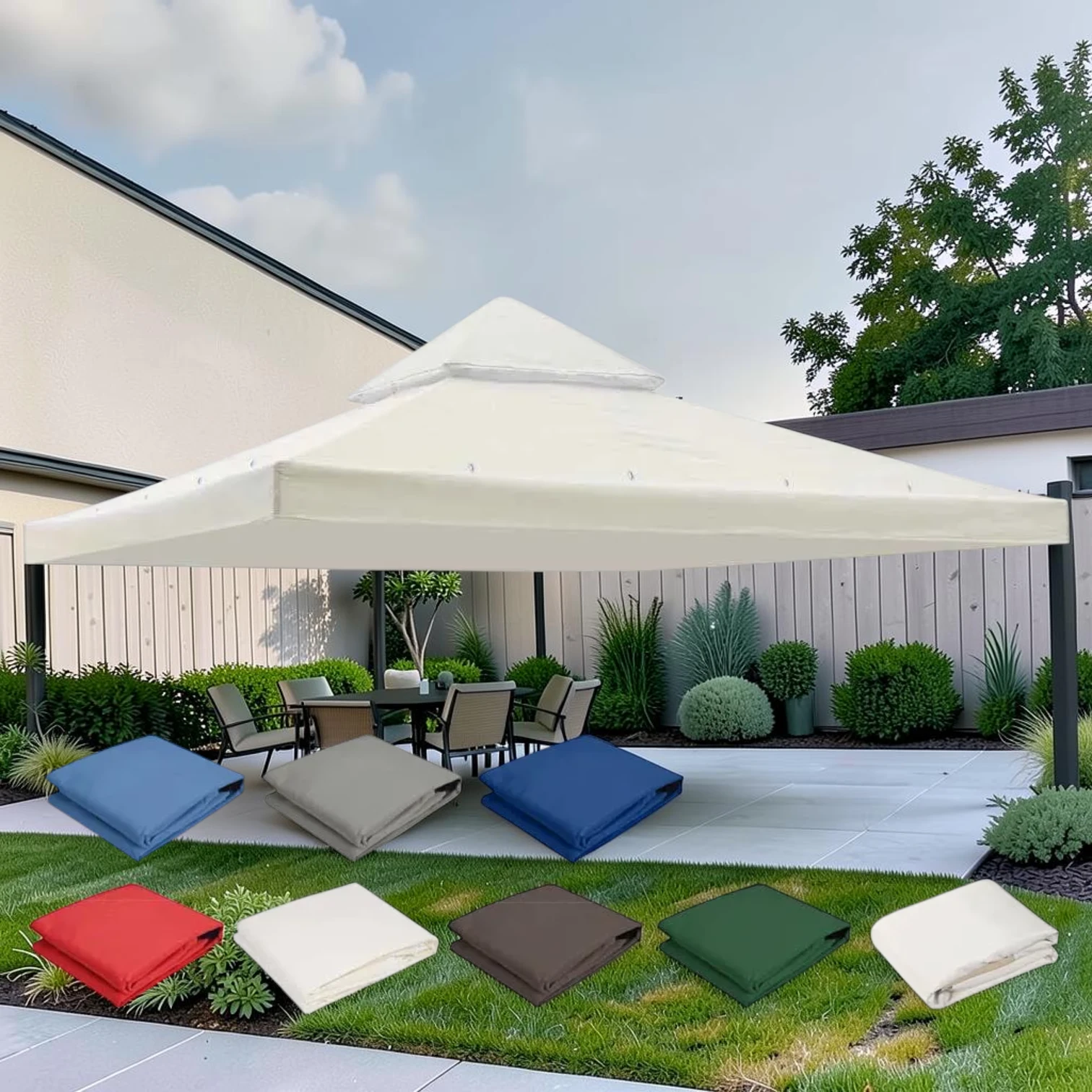 8x8 ft Gazebo Canopy Replacement Top, Dual-tier Polyester Fabric, Multiple Colors
